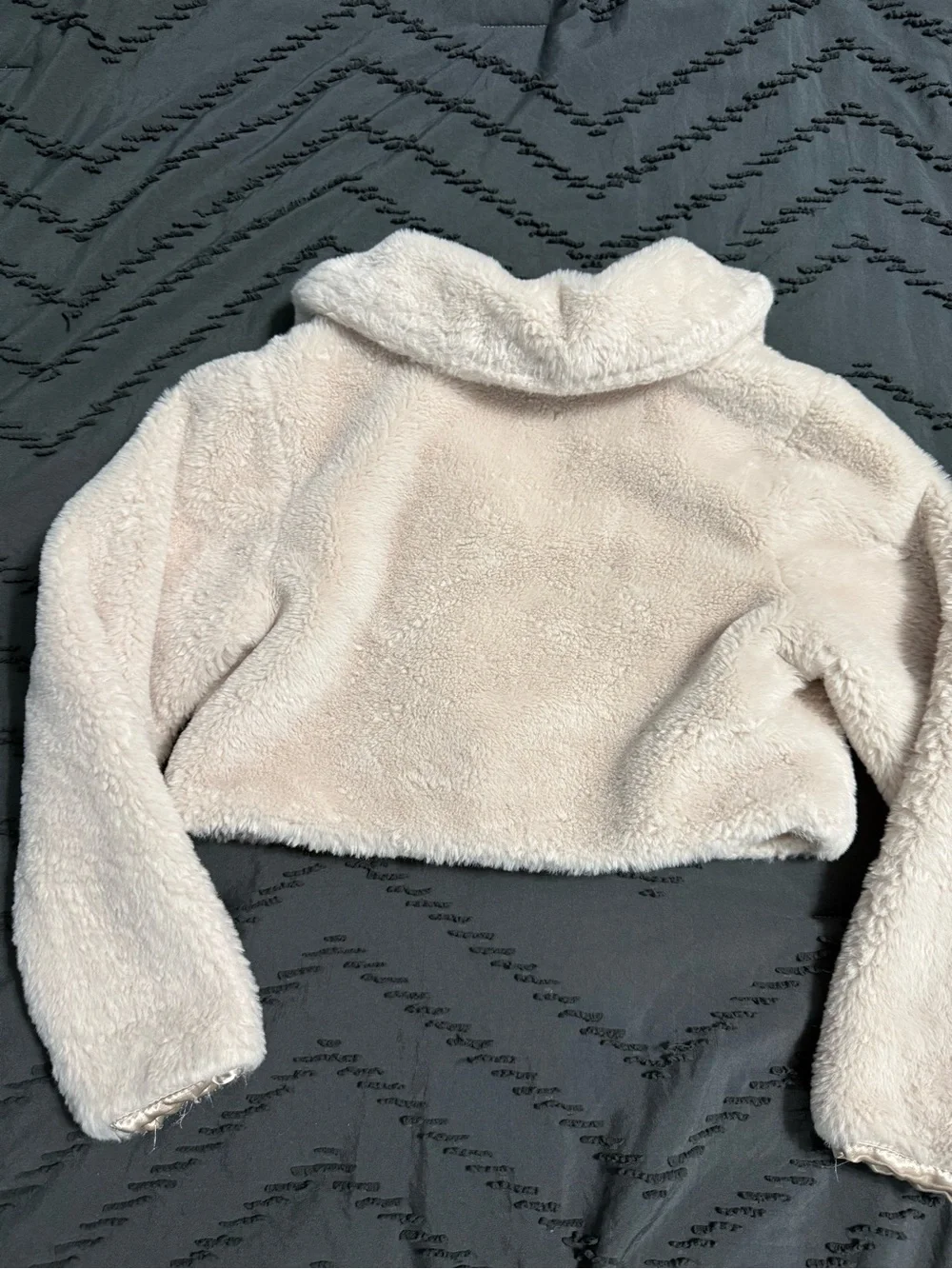 Rare Editions Cream Faux-Fur Cropped Cape Jacket